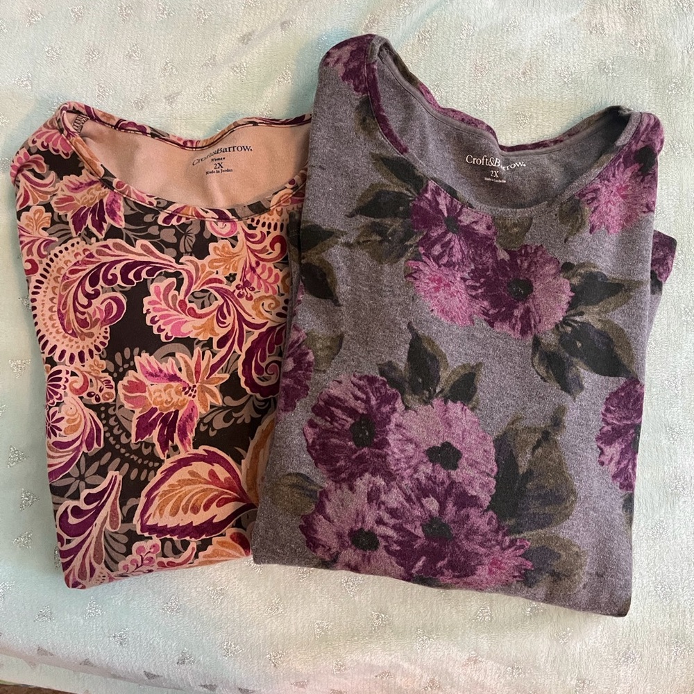 Two Croft & Barrow Long Sleeve Tops - Floral and Paisley